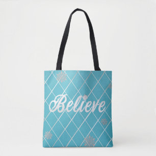 Dazzling Believe Licht Blauw en Zilver Geruit Draagtas