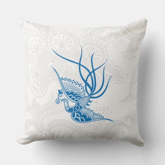 Dazzling Blue Bird & Floral Pattern Pillow Kussen (Voorkant)