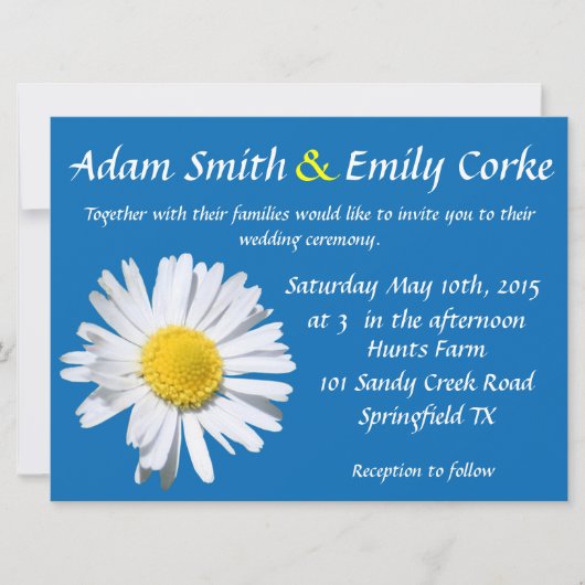 Dazzling Blue Daisy Wedding Invitation Kaart (Voorkant)