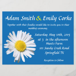 Dazzling Blue Daisy Wedding Invitation Kaart
