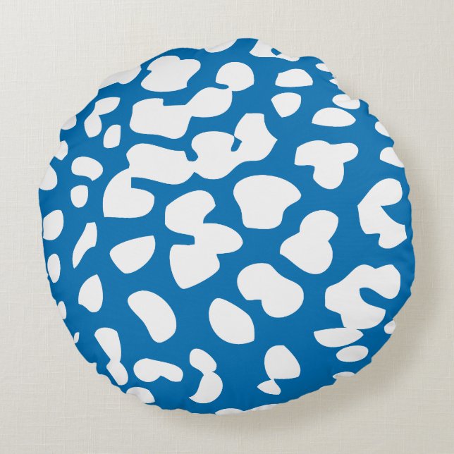 Dazzling Blue en White Leopard Print Round Pillow Rond Kussen (Achterkant)