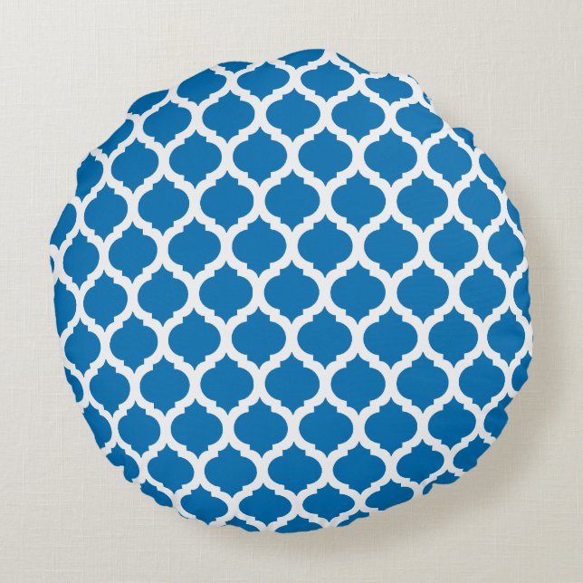 Dazzling Blue Moroccan Pattern Round Kussens (Achterkant)