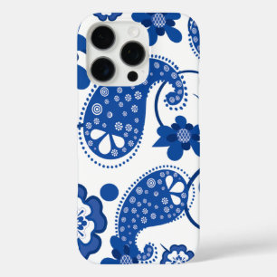 Dazzling Blue   White Chic Paisley Pattern iPhone 16 Pro Hoesje
