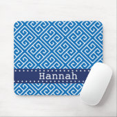 Dazzling Blue White Greek Key Pattern Blue Name Muismat (Met muis)