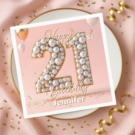 Dazzling Blush Pink and Pearl Gold 21st Birthday Servet