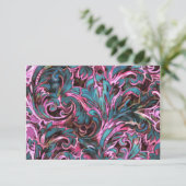 Dazzling Damask Pink Blauwgroen Brown Reply Kaart (Staand voorkant)