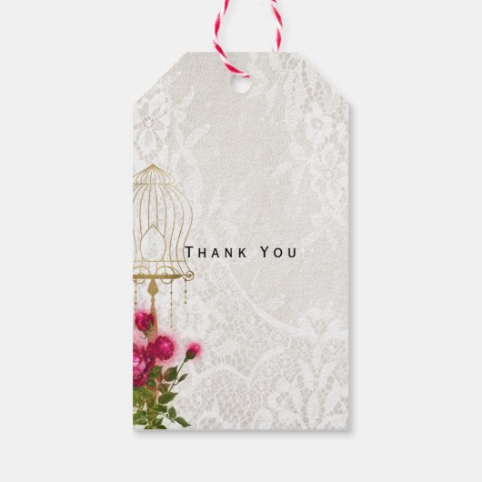 Dazzling Fantasy Bloemen Vogel Bruiloft Cadeaulabel (Achterkant)