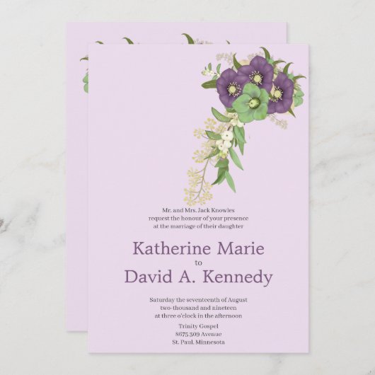 Dazzling Mauve Boho Best Floral Faire-part de mari (Devant / Derrière)