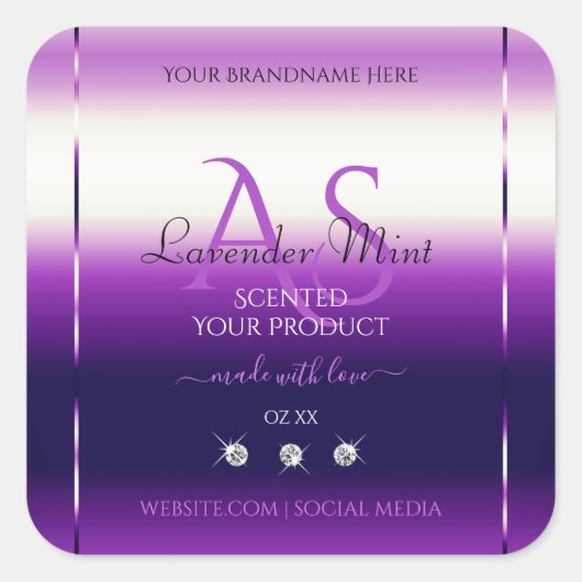 Dazzling Paarse Product Labels diamanten monogram (Voorkant)