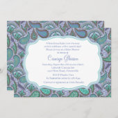 Dazzling Paisley Blue Baby shower Invitation Kaart (Voorkant / Achterkant)