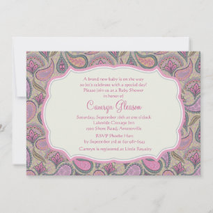 Dazzling Paisley Pink Baby shower Invitation Kaart