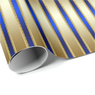 Dazzling Shiny Gold en Royal Blue Stripes Cadeaupapier