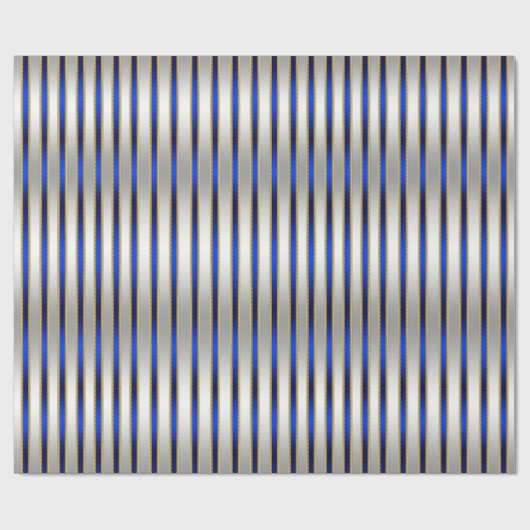 Dazzling Shiny Silver en Royal Blue Stripes Cadeaupapier (Vlak)