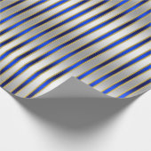 Dazzling Shiny Silver en Royal Blue Stripes Cadeaupapier (Hoek)