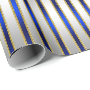 Dazzling Shiny Silver en Royal Blue Stripes Cadeaupapier