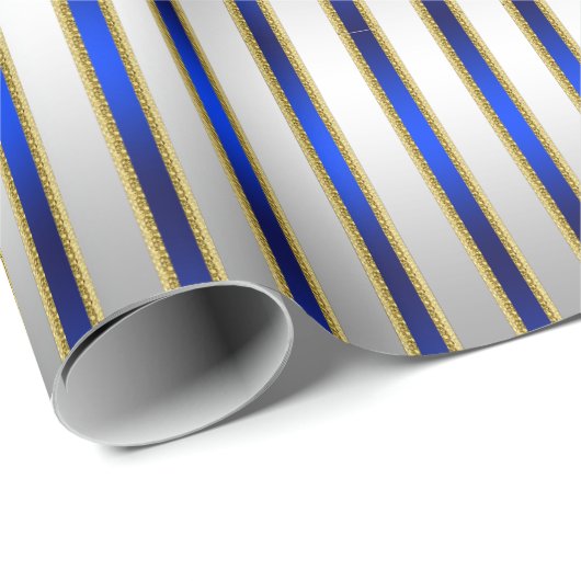 Dazzling Shiny Silver en Royal Blue Stripes Cadeaupapier (Rol Hoek)