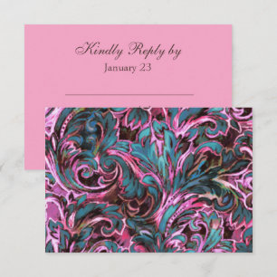 Dazzzling Damask rose Turquoise Carte de réponse B