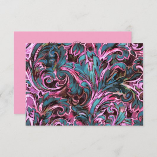 Dazzzling Damask rose Turquoise Carte de réponse B (Devant / Derrière)