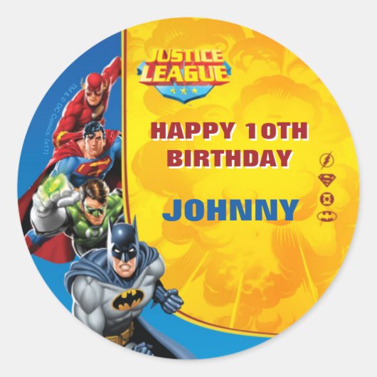 DC-strips | Justice League - Birthday Ronde Sticker (Voorkant)