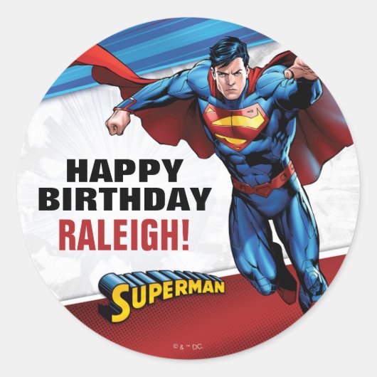 DC-strips | Superman - Birthday Ronde Sticker (Voorkant)