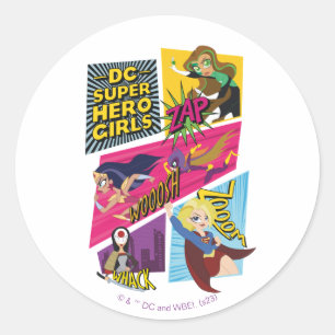 DC Super Hero Meisjes Actie Panelen Ronde Sticker