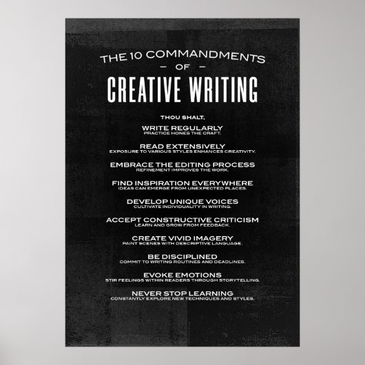 De 10 geboden van creatief schrijven poster (Voorkant)