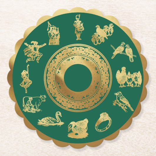 De 12 dagen van de groene kerstdagen kartonnen onderzetters (Voorkant)