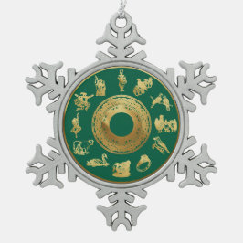 De 12 dagen van de groene kerstdagen tin sneeuwvlok ornament