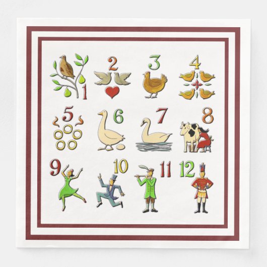 De 12 dagen van Kerstmis, uw kleur Servetten (Voorkant)