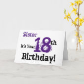 De 18e verjaardagsgroet van de zus in zwart, paars kaart (Gele Bloem)