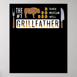 De 1 Zeldzame Medium Well Grillfather   BBQ Lovers Poster
