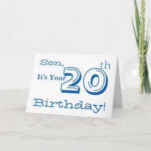 De 20e verjaardag van de zoon in blauw en wit. kaart