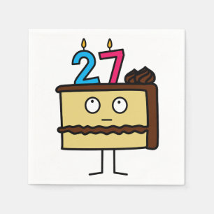 de 27ste Cake van de Verjaardag met Kaarsen Servetten
