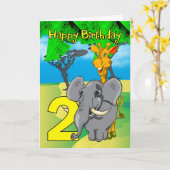 de 2de Kaart van de Verjaardag - Olifant, Giraffe, (Gele Bloem)