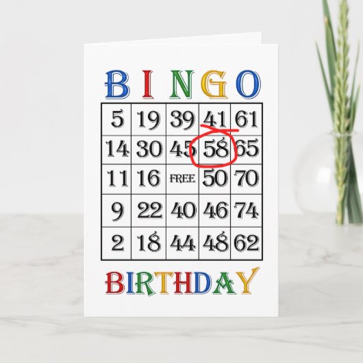 de 58ste kaart van Bingo van de Verjaardag (Voorkant)