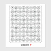 De 72 Demon Sigils van Ars Goetia (zwart op wit) Sticker (Vel)