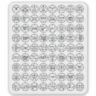De 72 Demon Sigils van Ars Goetia (zwart op wit) Sticker