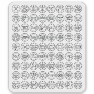 De 72 Demon Sigils van Ars Goetia (zwart op wit) Sticker