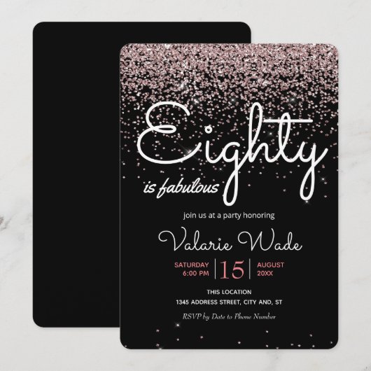 De 80ste is een fabelachtige feestdag roze glitter kaart (Voorkant / Achterkant)