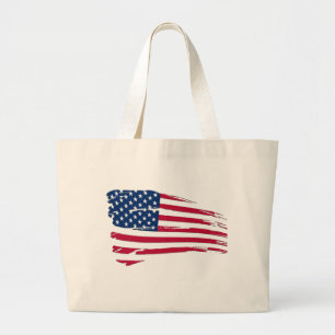 De aan flarden Vlag van de V.S. Grote Tote Bag