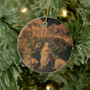 De Aanbidding door de Wijzen van Leonardo da Vinci Keramisch Ornament