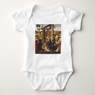 De aanbidding van het kind met heiligen en schenke romper