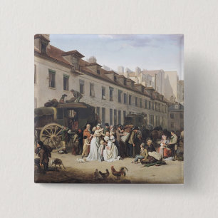 De aankomst van een Stagecoach in de Terminus Vierkante Button 5,1 Cm