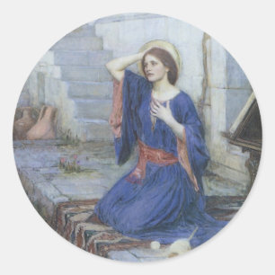 De Aankondiging door John William Waterhouse Ronde Sticker