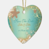 De aankondiging van het datumstrand van de bruilof keramisch ornament (Links)