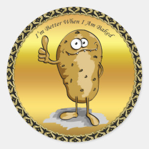 de aardappel van het cartoonkarakter met grote ronde sticker