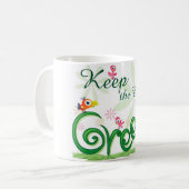 De aarde groen houden koffiemok (Voorkant links)