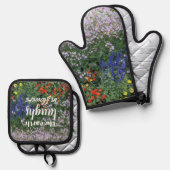 De aarde lacht in bloemen tuin citaat ovenwant & pannenlap set (Voorkant / Achterkant)