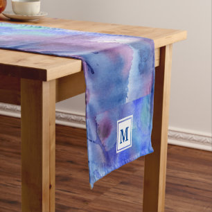 De Abstracte Met de hand geschilderde Blauwe Korte Tafelloper