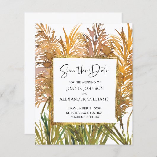 De Abstracte Pampas Grass Wedding sparen de Datum (Voorkant / Achterkant)